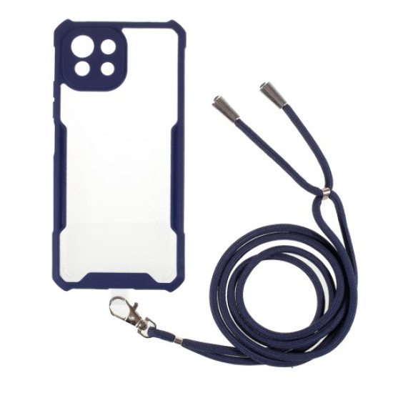 Ultra Clear Slim Shock Absorption Hard Acrylic Back + Soft TPU Protective Cover with Strap for Xiaomi Mi 11 Lite 4G / 5G - Dark Blue XIAOMI Cases Mobile