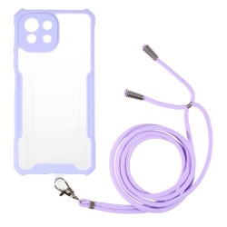 Ultra Clear Slim Shock Absorption Hard Acrylic Back + Soft TPU Protective Cover with Strap for Xiaomi Mi 11 Lite 4G / 5G - Purple Ultra Clear Slim Shock Absorption Hard Acrylic Back + Soft TPU Protective Cover with Strap for Xiaomi Mi 11 Lite 4G / 5G - Purple
