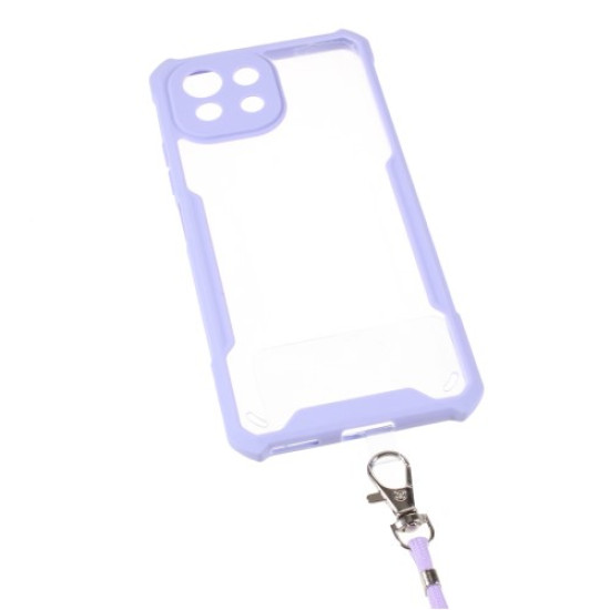 Σκληρή Θήκη Διάφανη με Χρωματιστή TPU Περιμετρικά και Κορδόνι Λαιμού για Xiaomi Mi 11 Lite 4G / 5G - Μωβ XIAOMI Θήκες Κινητών