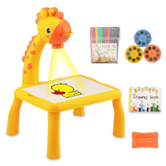 6689 Giraffe Projection Painting Table Drawing Board Projector Graffiti Writing Paint Board Desk Children Educational Toy with Music - Yellow Gadgets - Toys - Hobby