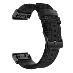 Canvas + Genuine Leather Watch Band Nylon Sports Watchband Strap for Garmin Fenix 5 Plus - Black Canvas + Genuine Leather Watch Band Nylon Sports Watchband Strap for Garmin Fenix 5 Plus - Black