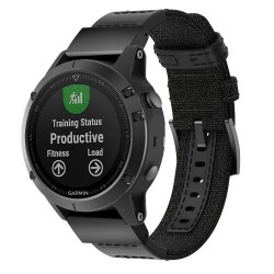 Canvas + Genuine Leather Watch Band Nylon Sports Watchband Strap for Garmin Fenix 5 Plus - Black Canvas + Genuine Leather Watch Band Nylon Sports Watchband Strap for Garmin Fenix 5 Plus - Black