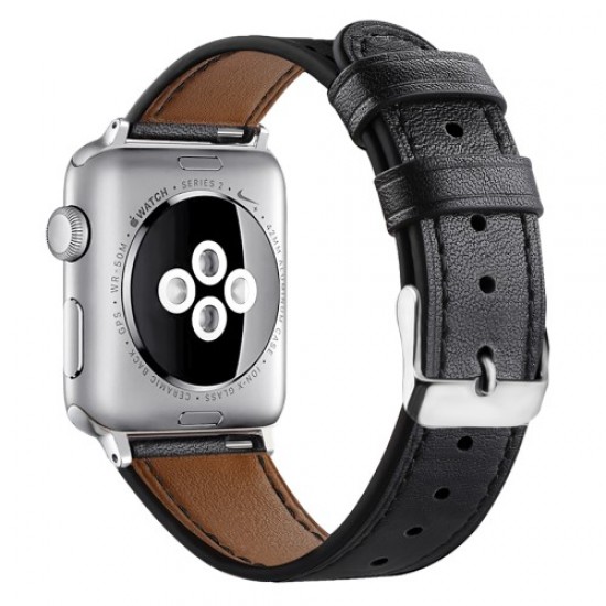 Top Layer Cowhide Genuine Leather Watch Strap Replacement Band for Apple Watch Series 7 45mm / 6/5/4/SE 44mm / 3/2/1 42mm - Black Gadgets - Toys - Hobby