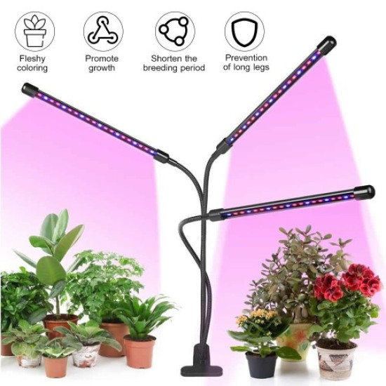 3-Head Grow Light 60 LED Light Bulb Plant Growing Lamps with Adjustable Arm Auto ON/Off Intelligent Timing 10 Levels Brightness for Indoor Plants Gadgets - Toys - Hobby