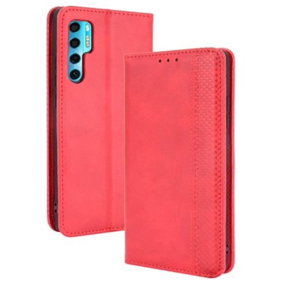 Auto-absorbed Vintage Style Wallet Stand Leather Case Cover for TCL 20 Pro 5G - Red TCL Mobile Cases