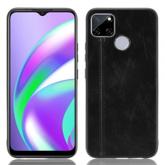 Stitching Line Design PU Leather Coated PC+TPU Phone Case for OPPO Realme C12 / Realme C25 / Realme 7i (Global Version) / Realme Narzo 20 / Realme Narzo 30A - Black Oppo Realme Cases Mobile
