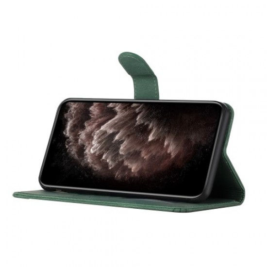 YX0010 Anti-collision Rhombus Lines Imprinting Skin-touch Feel Leather Flip Cover + Soft Inner Shell Stand Wallet Case for Realme C12/C15/C25/C25s/7i (Global)/Narzo 20/Narzo 30A - Green Oppo Realme Cases Mobile