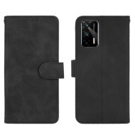 Silky Touch Leather Wallet Case Phone Shell for Realme GT - Black