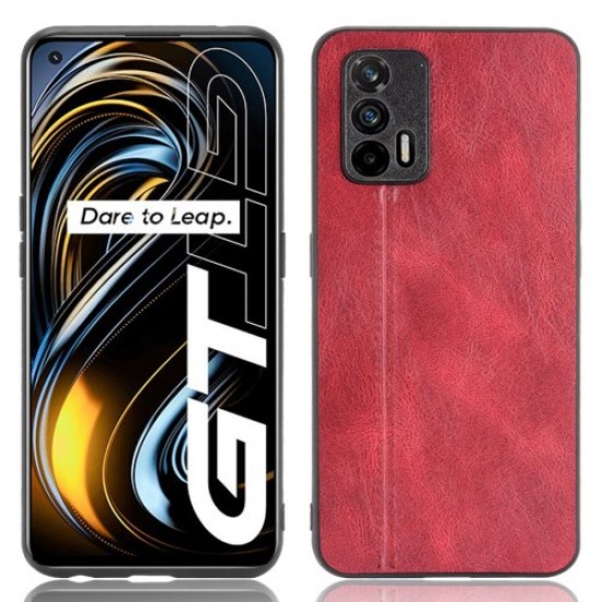 Stitching Line Design PU Leather Coated PC+TPU Phone Case for OPPO Realme GT 5G / Realme GT Neo / Realme Q3 Pro 5G - Red Oppo Realme Cases Mobile
