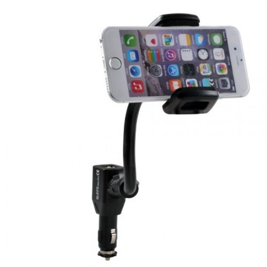 HC-003 Dual USB Car Charger + Car Mount Phone Holder with Clamp Width 3.5-7.5cm - Black Cables Adapters & Chargers