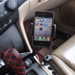 HC-003 Φορτιστής Αυτοκίνητου με 2 USB με Ενσωματωμένη Βάση Στήριξης για Smartphones με Πλάτος 3.5-7.5cm - Μαύρο