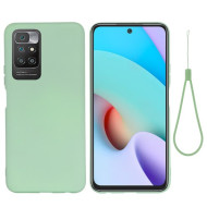 Liquid Silicone + Soft Microfiber Lining Slim Back Cover with Strap for Xiaomi Redmi 10 / Redmi 10 Prime/Note 11 4G - Green