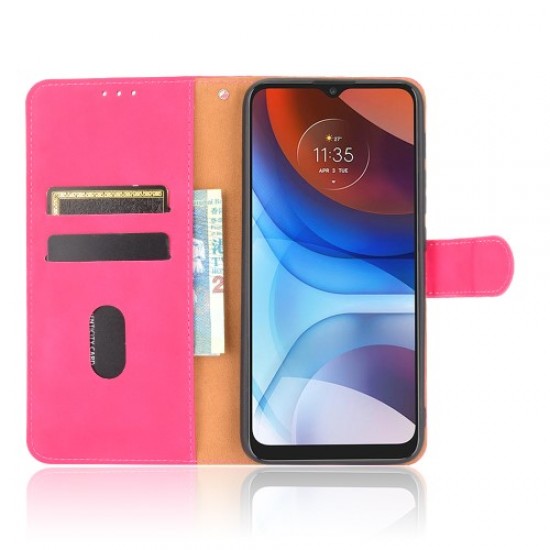 Skin-touch Folio Flip Leather Protective Shell for Motorola Moto E7 Power/Moto E7i Power 2021 Wallet Stand Cover - Rose Motorola Cases Mobile