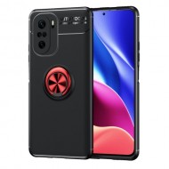 TPU Cover with Metal Ring Kickstand [Built-in Magnetic Sheet] for Xiaomi Redmi K40 Pro / K40 / Mi 11i / Poco F3 - Black / Red