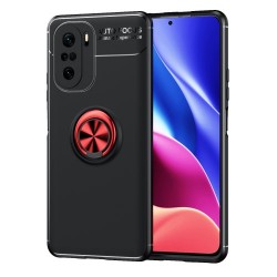 TPU Cover with Metal Ring Kickstand [Built-in Magnetic Sheet] for Xiaomi Redmi K40 Pro / K40 / Mi 11i / Poco F3 - Black / Red
