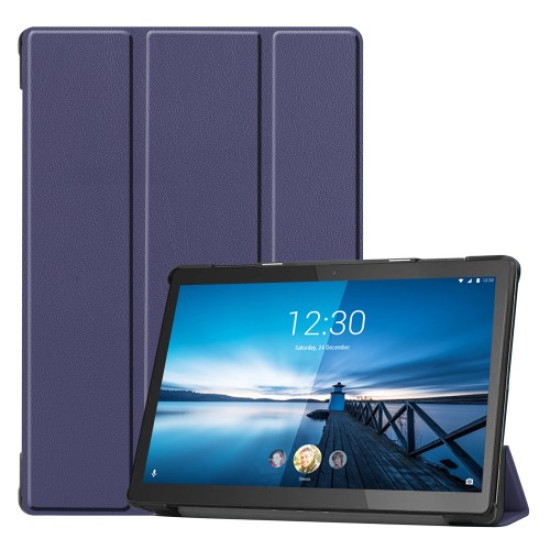 Stylish Tri-fold Leather Cover for Lenovo Tab M10 FHD REL TB-X605FC - Dark Blue Lenovo Cases Mobile Tablet