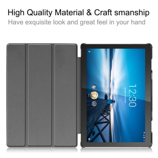 Stylish Tri-fold Leather Cover for Lenovo Tab M10 FHD REL TB-X605FC - Dark Blue Lenovo Cases Mobile Tablet