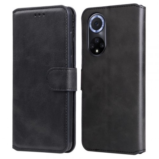 Impact-resistant Wallet Stand PU Leather + TPU Magnetic Clasp Phone Cover Case for Huawei nova 9/Honor 50 - Black Huawei Cases Mobile