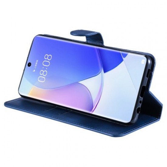 Impact-resistant Wallet Stand PU Leather + TPU Magnetic Clasp Phone Cover Case for Huawei nova 9/Honor 50 - Blue Huawei Cases Mobile