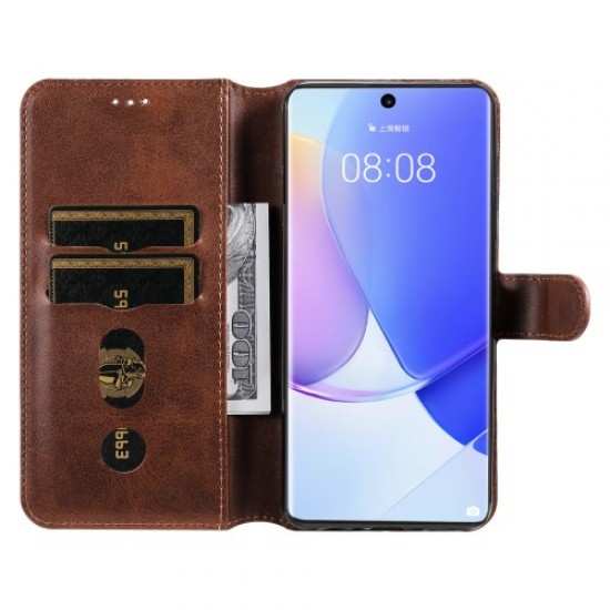 Impact-resistant Wallet Stand PU Leather + TPU Magnetic Clasp Phone Cover Case for Huawei nova 9/Honor 50 - Brown Huawei Cases Mobile