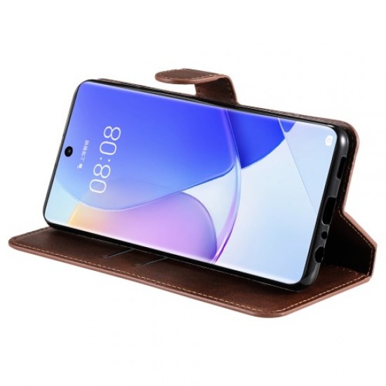 Impact-resistant Wallet Stand PU Leather + TPU Magnetic Clasp Phone Cover Case for Huawei nova 9/Honor 50 - Brown Huawei Cases Mobile
