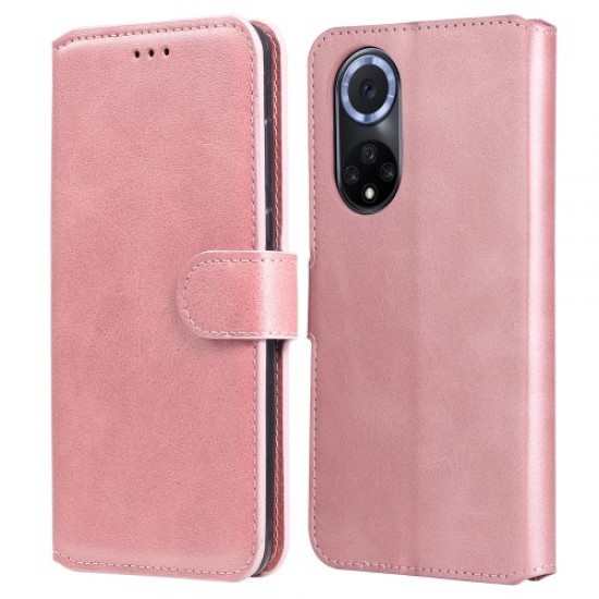 Impact-resistant Wallet Stand PU Leather + TPU Magnetic Clasp Phone Cover Case for Huawei nova 9/Honor 50 - Rose Gold Huawei Cases Mobile