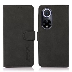 KHAZNEH Textured Anti-drop PU Leather Phone Cover Stand Wallet Case for Huawei nova 9 - Black