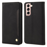 Shockproof Business Phone Case Splicing Leather Phone Stand Cover for Samsung Galaxy S21 5G -Black