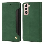 Μαγνητική Θήκη Πορτοφόλι με Βάση Στήριξης (Όψη Δέρματος) για Samsung Galaxy S21 5G - Πράσινο