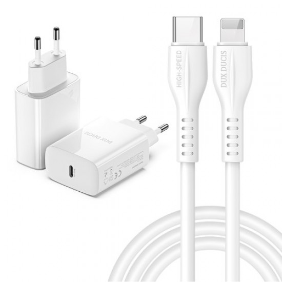 DUX DUCIS C60 EU Plug Wall Charger PD 20W Fast Charger Adapter + 1m Lightning Cable for iPhone iPad Cables Adapters & Chargers
