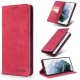 TAOKKIM Leather Phone Case Vintage Style Auto-absorbed Cover for Samsung Galaxy S21+ 5G - Red Samsung Cases Mobile