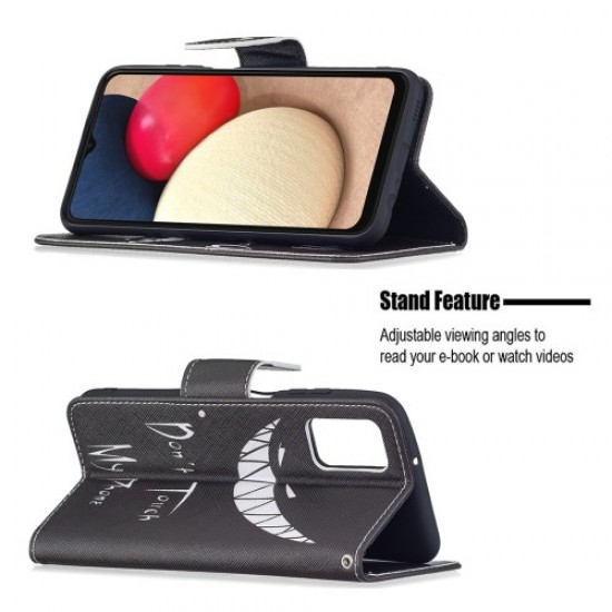 Stand Book Design Pattern Printing Premium PU Leather Flip Folio Cover for Samsung Galaxy A03s (166.5 x 75.98 x 9.14mm) - Don't Touch My Phone Samsung Cases Mobile
