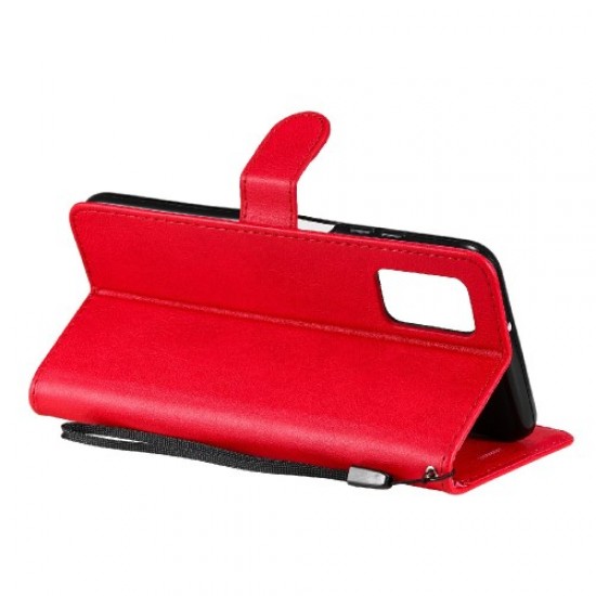Θήκη Πορτοφόλι με Βάση Στήριξης (Όψη Δέρματος) για Samsung Galaxy A03s - Κόκκινο Samsung Θήκες Κινητών