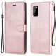 Solid Color PU Leather Phone Case Wallet Stand Cover with Strap for Samsung Galaxy A03s (166.5 x 75.98 x 9.14mm) - Rose Gold Samsung Cases Mobile
