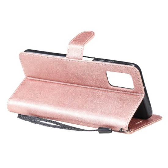 Solid Color PU Leather Phone Case Wallet Stand Cover with Strap for Samsung Galaxy A03s (166.5 x 75.98 x 9.14mm) - Rose Gold Samsung Cases Mobile