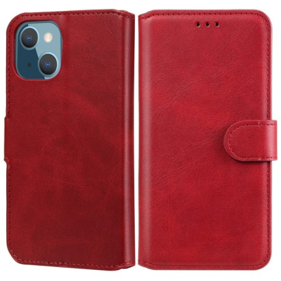 Folio Flip Leather Wallet Phone Protective Cover Stand Case for iPhone 13 mini 5.4 inch - Red Apple Cases Mobile