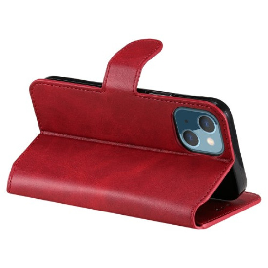 Folio Flip Leather Wallet Phone Protective Cover Stand Case for iPhone 13 mini 5.4 inch - Red Apple Cases Mobile