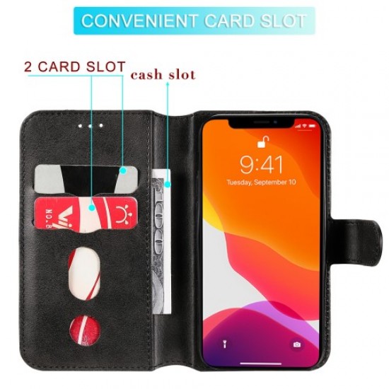 Folio Flip Leather Wallet Phone Protective Cover Stand Case for iPhone 13 mini 5.4 inch - Black Apple Cases Mobile