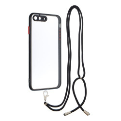 Solid Acrylic Back Reinforced Soft TPU Frame Ultra Clear Back Cover with Adjustable Lanyard for iPhone 7 Plus 5.5 inch / 8 Plus 5.5 inch - Black