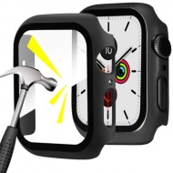2-in-1 Matte Frame PC + Tempered Glass Protector Watch Case for Apple Watch Series 4 44mm - Black