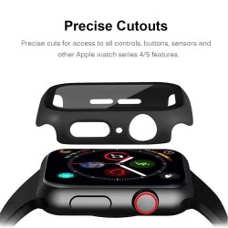2-in-1 Matte Frame PC + Tempered Glass Protector Watch Case for Apple Watch Series 4 44mm - Black