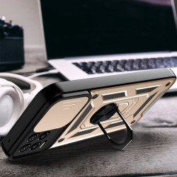 Kickstand PC + TPU Shockproof Impact-Resistant Cover with Slide Lens Protection for Realme 8 / 8 Pro - Gold Kickstand PC + TPU Shockproof Impact-Resistant Cover with Slide Lens Protection for Realme 8 / 8 Pro - Gold