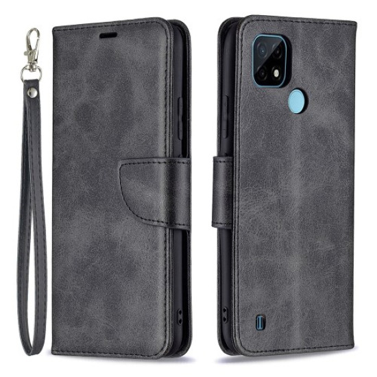 Magnetic Clasp Closure Stylish PU Leather Smartphone Wallet Stand Case [with Fingerprint Hole] for Realme C21/C20 - Black Oppo Realme Cases Mobile