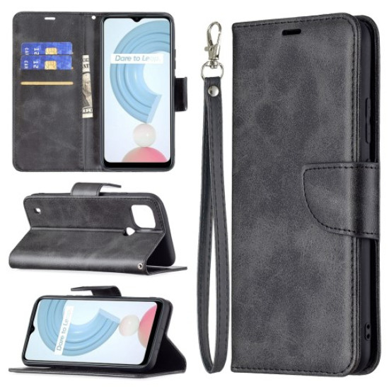 Magnetic Clasp Closure Stylish PU Leather Smartphone Wallet Stand Case [with Fingerprint Hole] for Realme C21/C20 - Black Oppo Realme Cases Mobile