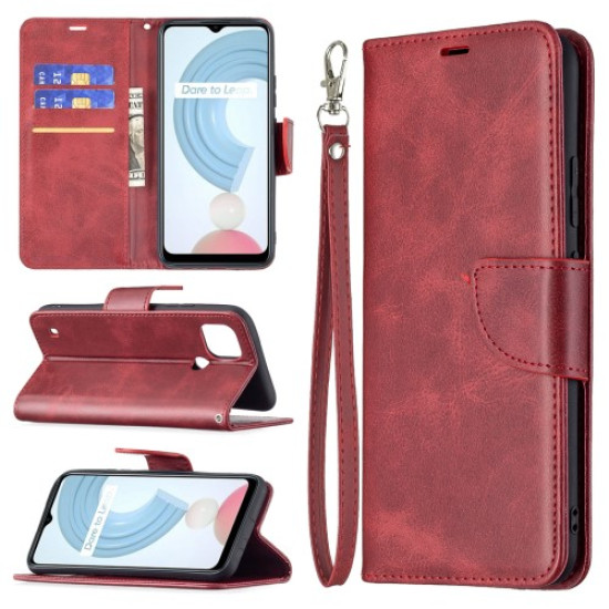 Magnetic Clasp Closure Stylish PU Leather Smartphone Wallet Stand Case [with Fingerprint Hole] for Realme C21/C20 - Red Oppo Realme Cases Mobile