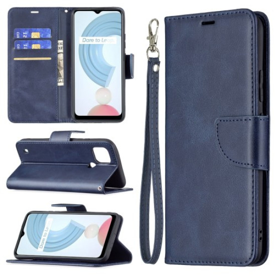 Magnetic Clasp Closure Stylish PU Leather Smartphone Wallet Stand Case [with Fingerprint Hole] for Realme C21/C20 - Blue Oppo Realme Cases Mobile