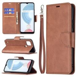 Magnetic Clasp Closure Stylish PU Leather Smartphone Wallet Stand Case [with Fingerprint Hole] for Realme C21/C20 - Brown