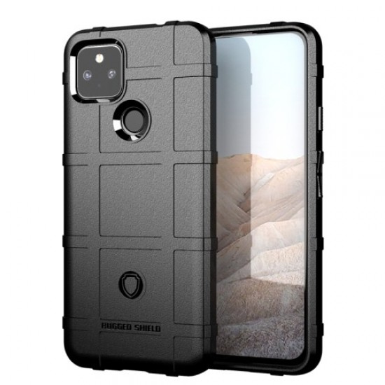 For Google Pixel 5a Shock-proof Rugged Square Grid Skin TPU Back Shell - Black Google Pixel mobile Cases