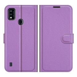 Litchi Texture Wallet Stand Design Magnetic Clasp PU Leather Case Cover for ZTE Blade A51 - Purple