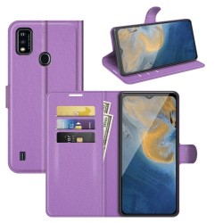 Litchi Texture Wallet Stand Design Magnetic Clasp PU Leather Case Cover for ZTE Blade A51 - Purple